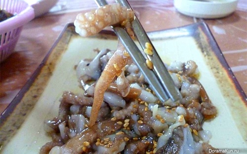Sliced raw octopus