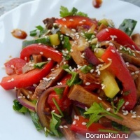 Salad with tongue and vegetables